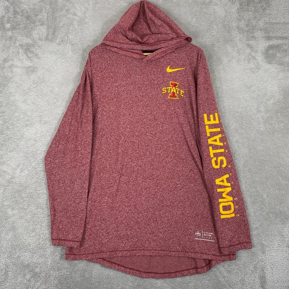 Nike Iowa State Cyclones Hoodie Mens XL Red Heathered Sleeve Spellout NCAA